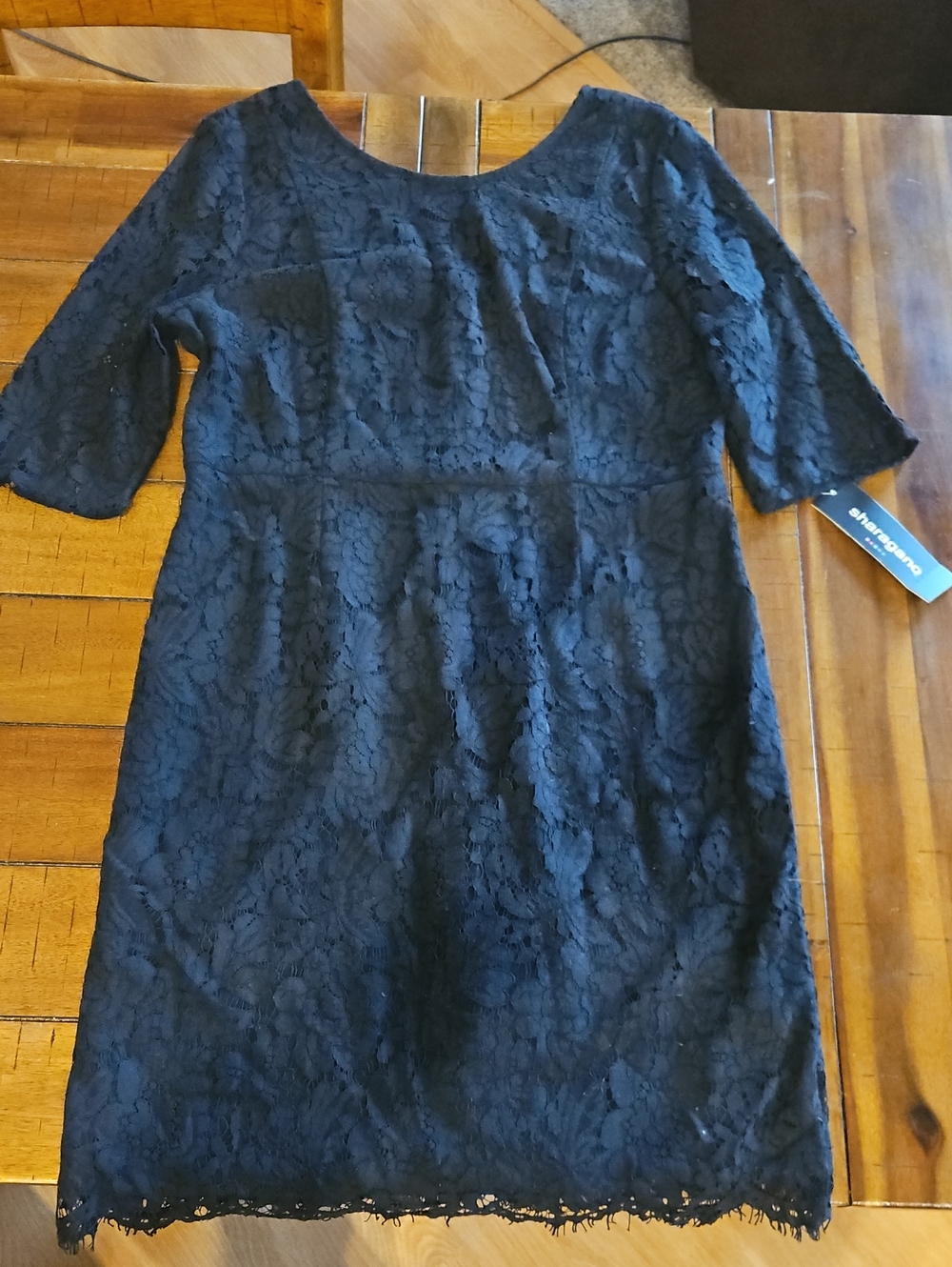 Sharagano Black Lace Midi Dress
